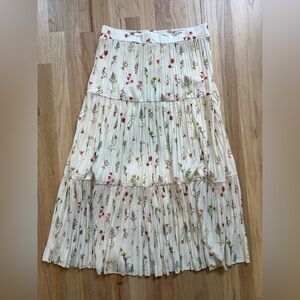 H&M White Floral Pleated Maxi Skirt